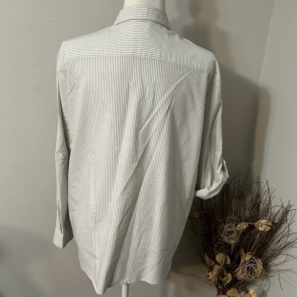 Vtg Allison Daley Women Striped Tan White Button Up Shirt Roll Tab Sleeve Sz 16 - Picture 2 of 5